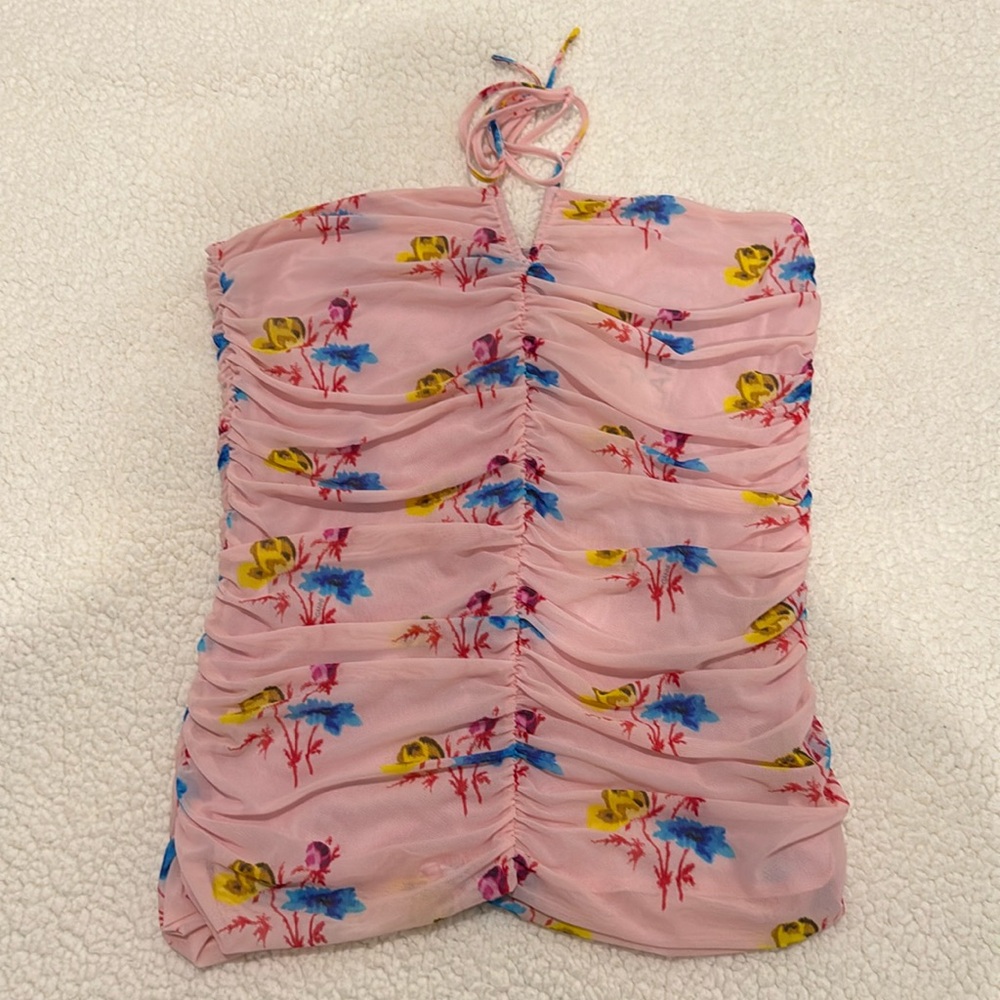 Ganni Printed Mesh-top